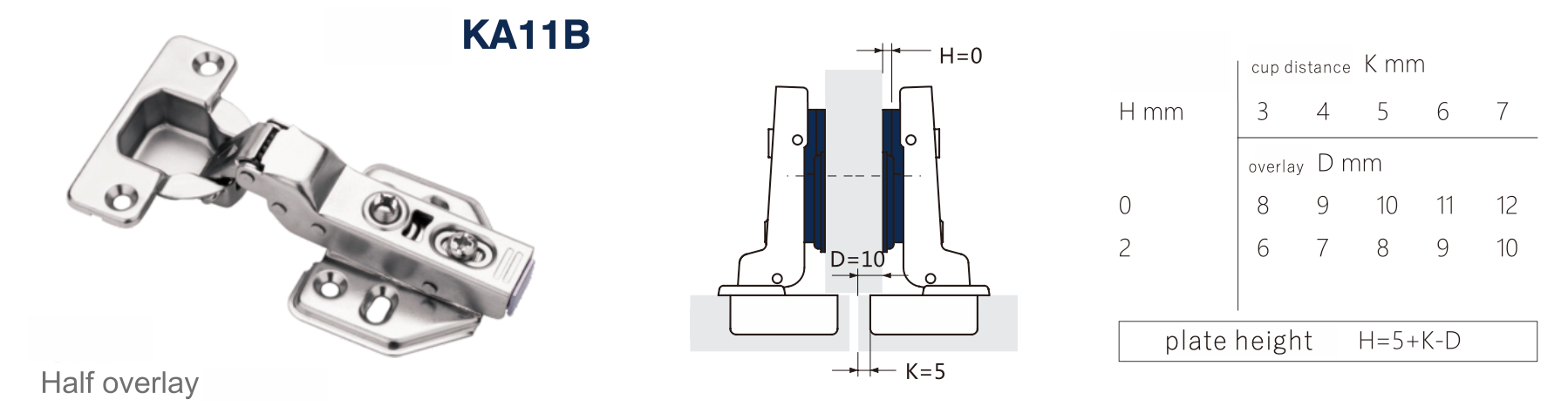 KA11B One-way hydraulic clip-on plate hinge